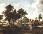 梅恩德特霍贝玛 - Wooded Landscape with Water Mill